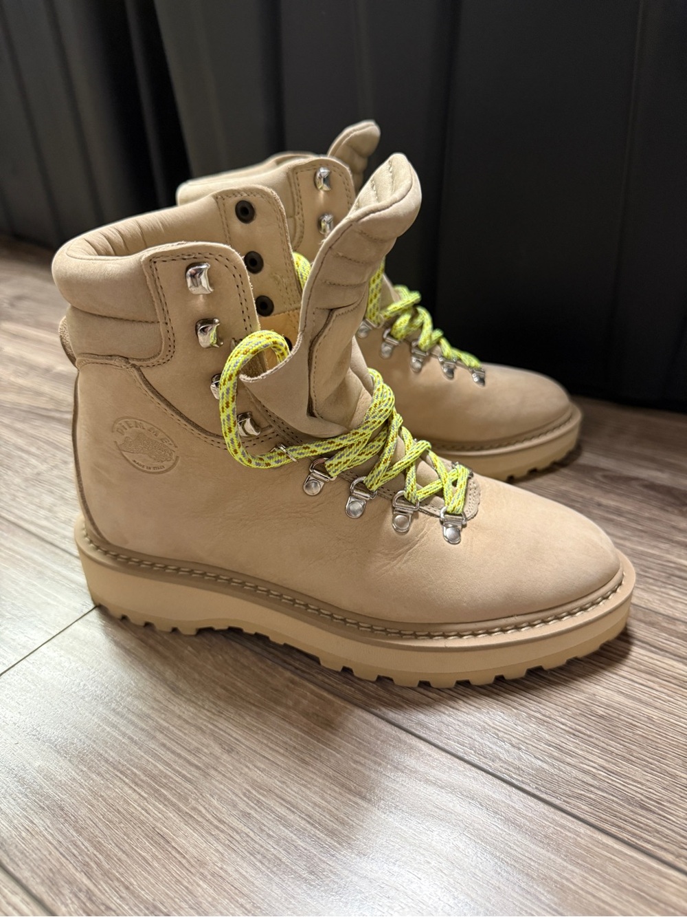 Diemme Beige Hiking Boots with Neon Yellow Laces